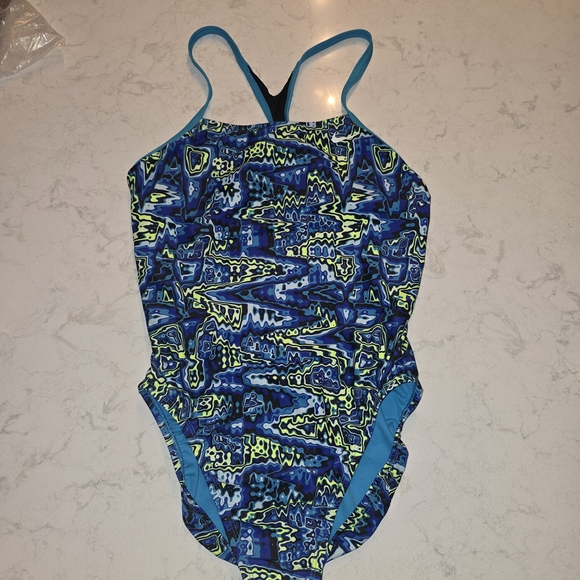 2 Nike Blue and Green One Piece Racerback Swimsuit - Picture 1 of 6